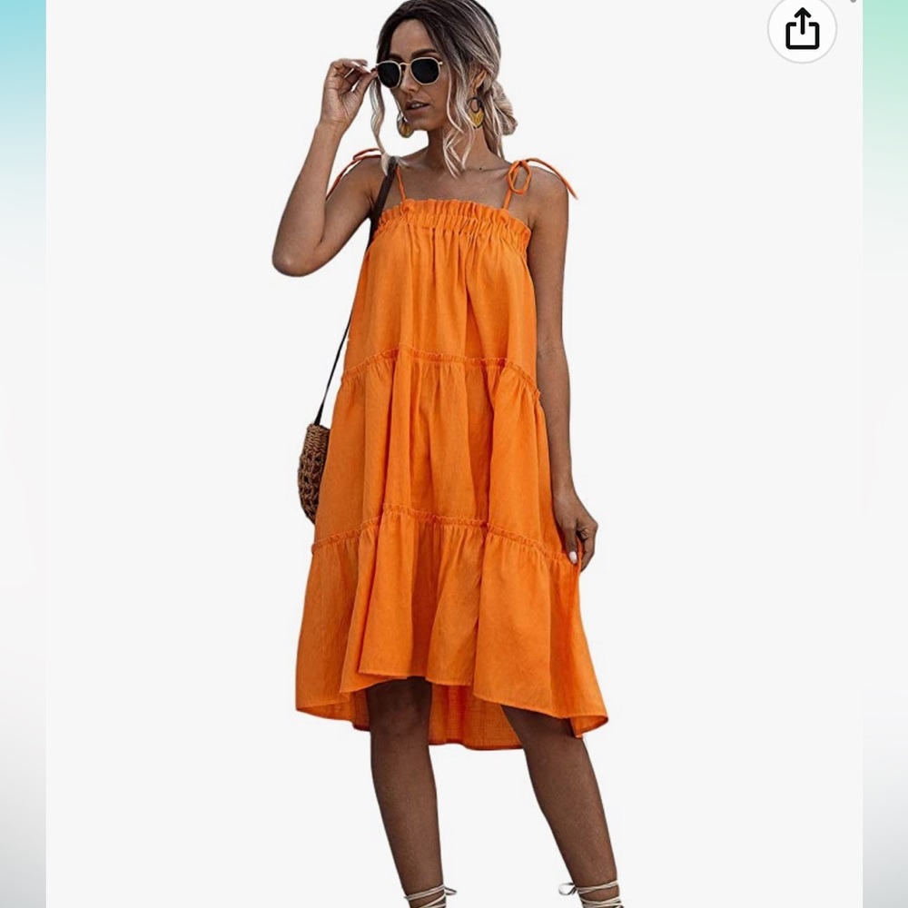 Romwe Women's Sleeveless Spaghetti Strap Frill Knot Loose Summer Cami Dress